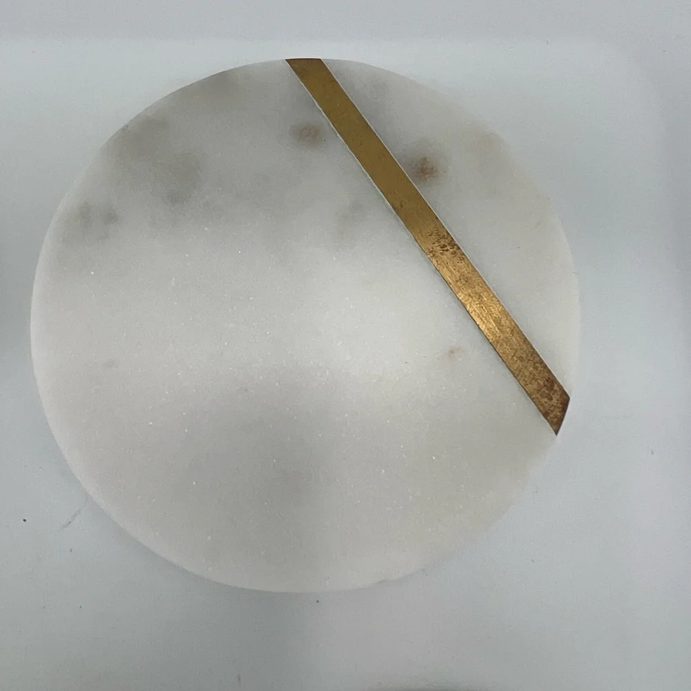 Cork & Mill Marble Coasters Set of 4  White Marble Gold Brass Bar Contemporary